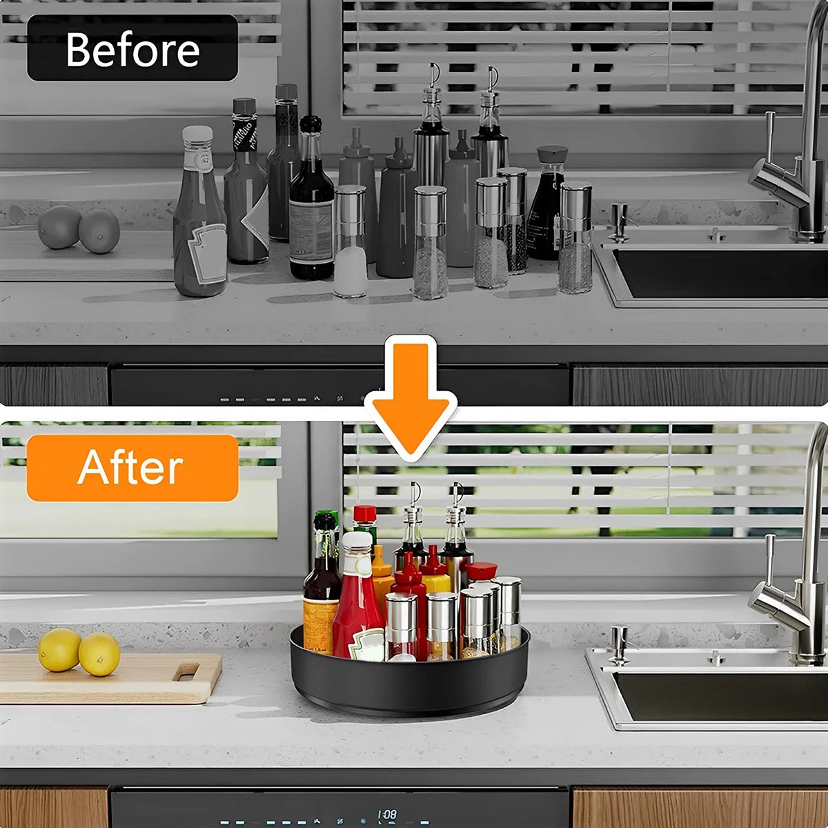 360 Grad Edelstahl Rotierendes Lagerungstablett Küchen Gewürz Organizer