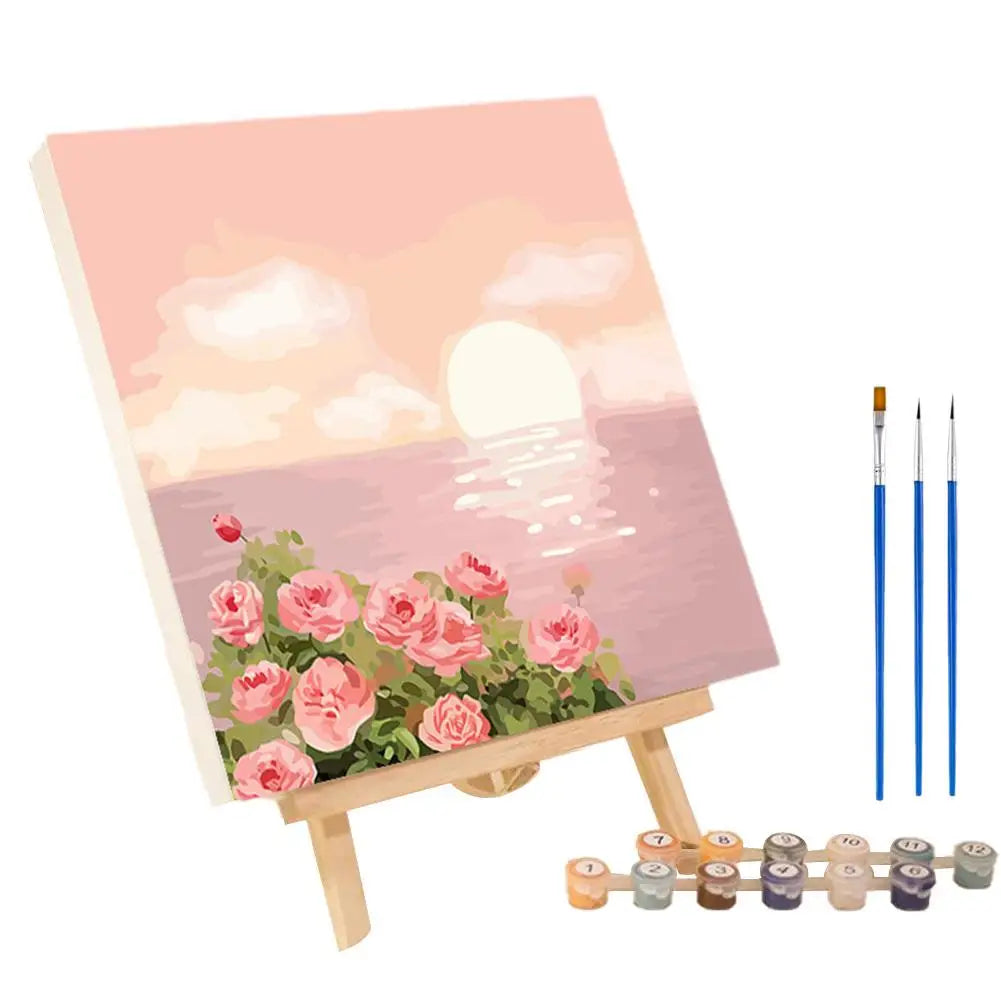 Malen nach Zahlen Kit Landschaft Abstrakter Sonnenuntergang mit Acrylfarbe