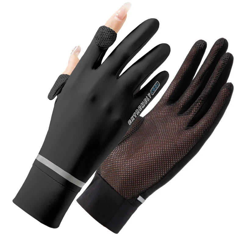 Sommerliche Eis-Seide Handschuhe mit Sonnenschutz – dünn, kühl - touchscreenfähig
