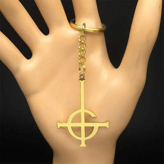 Edelstahl Schlüsselanhänger Punk Kreuz Design Rock Band Stil Unisex