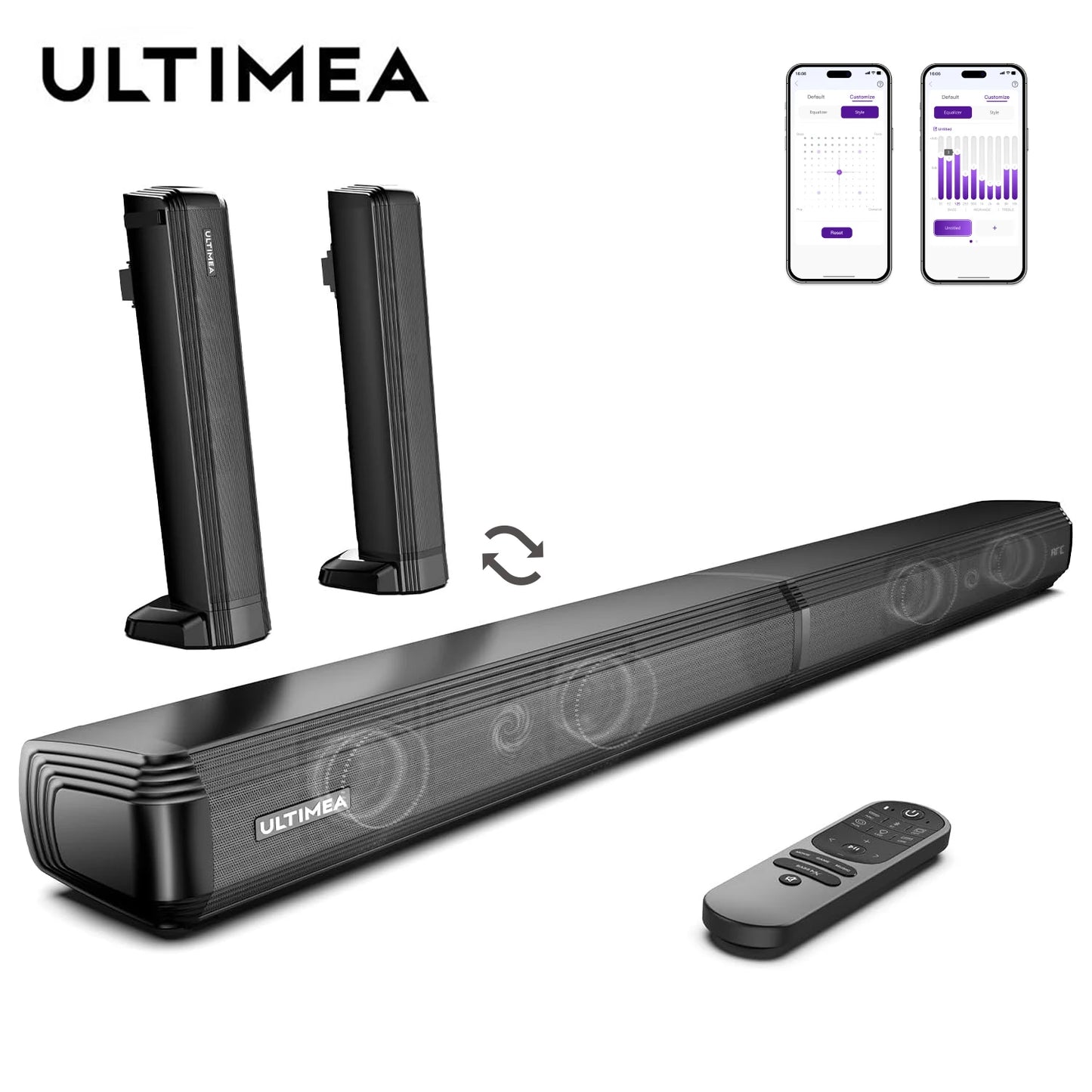 ULTIMEA 100W 2.2ch TV Sound Bar, abnehmbar mit Bluetooth und EQ-Modi