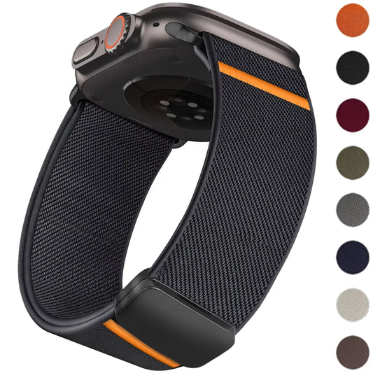 Magnetisches Nylonarmband kompatibel mit Apple Watch Größen 38 bis 49 mm