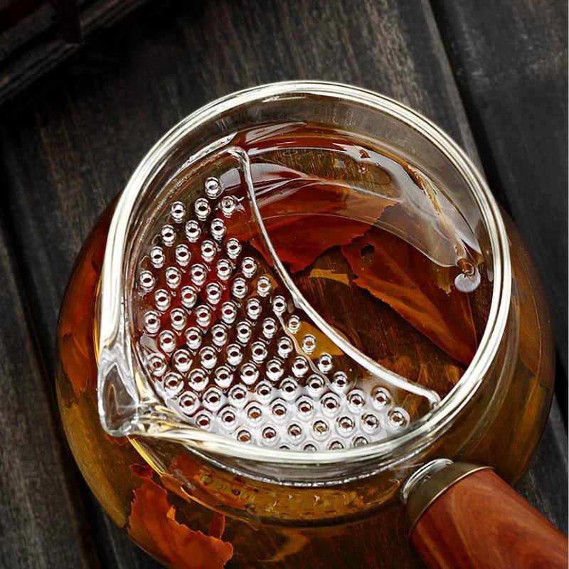 Tee Spender aus Borosilikatglas mit Holzgriff und Filter 250 ml