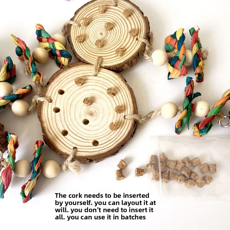 Papagei Kauspielzeug Set mit Maisschale Tannenzapfen Holz für Haustiere