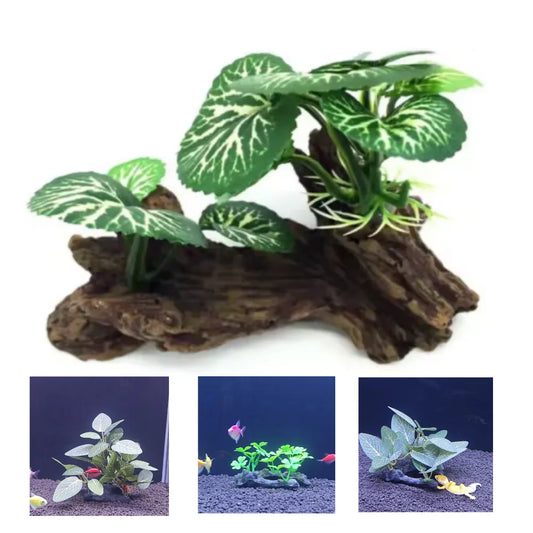 Aquarium Dekoration: Künstlicher Baumstamm & Gras aus Kunststoff für Unterwasser