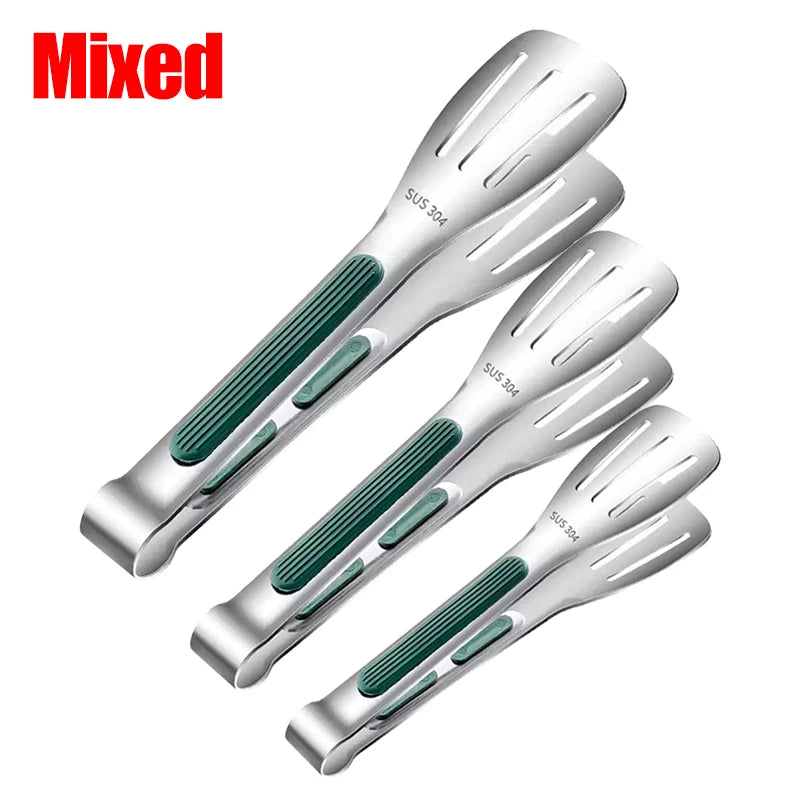 Rutschfeste Edelstahl-Lebensmittelzange 3er-Set für Grill, Küche - Buffet