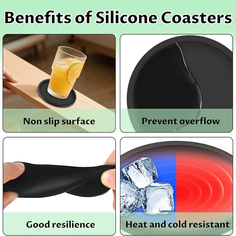 8er Set Silikon Untersetzer 10cm Rund Hitzebeständig Rutschfest Kaffee Tee