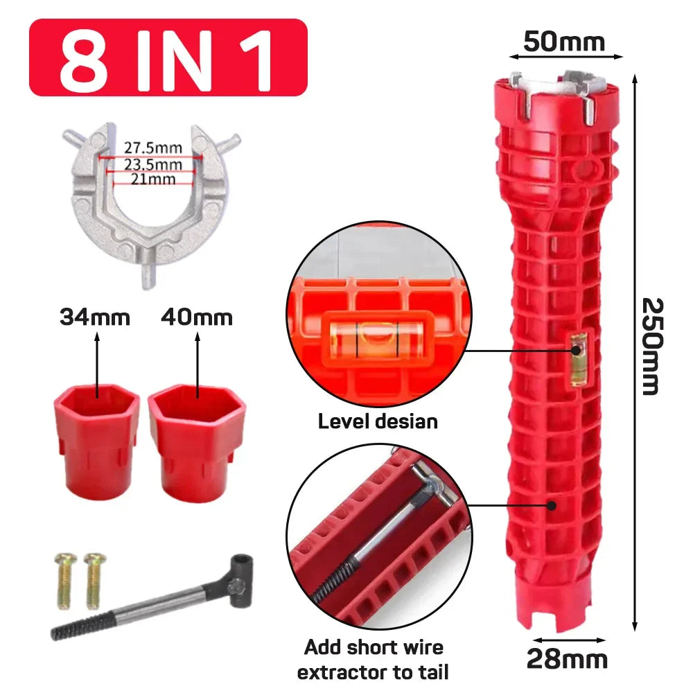 Multifunktionaler 14-in-1 Sanitärschlüssel mit Anti-Rutsch-Griff für Bad - Küche