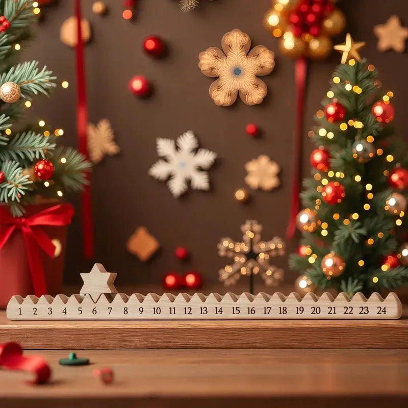 Weihnachts-Adventskalender aus Holz mit Sternen, 24-Tage-Countdown