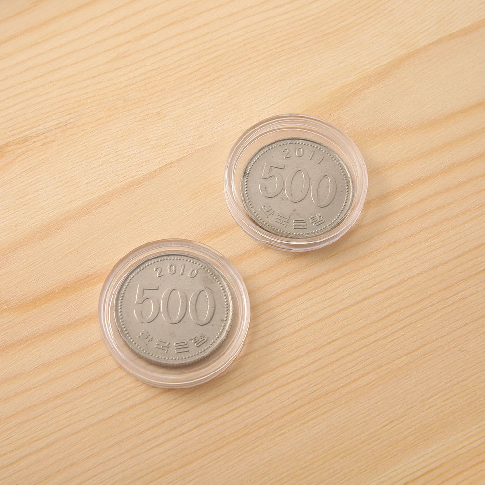 Universelle Münzaufbewahrungsbox aus Holz mit 100 transparenten Kapseln