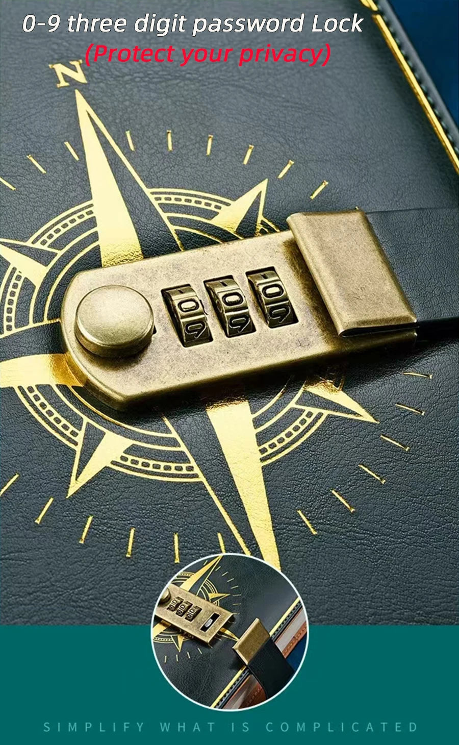 Retro Passwort Notizbuch A5 mit Schloss - Tagebuch Ledger-Yabubest - Home & More