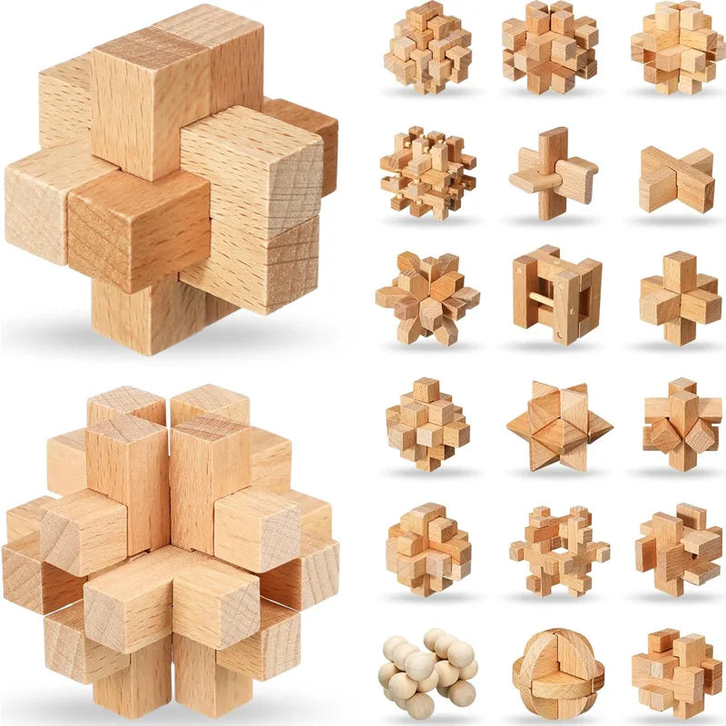 Klassisches 3-teiliges Holzpuzzle für Gehirnjogging