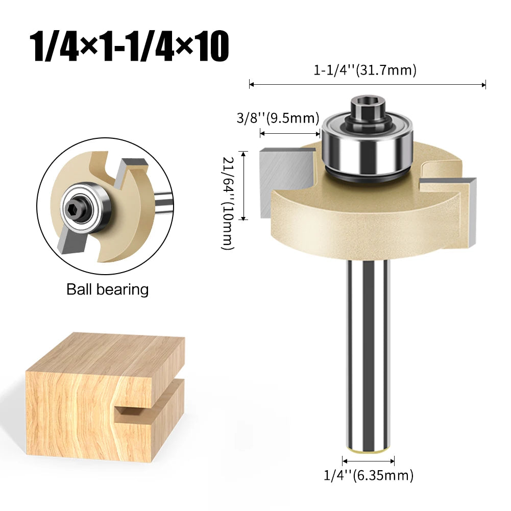 6 mm 1/4 Zoll Schaft T-Nut-Fräser mit Lager für Holzverarbeitung