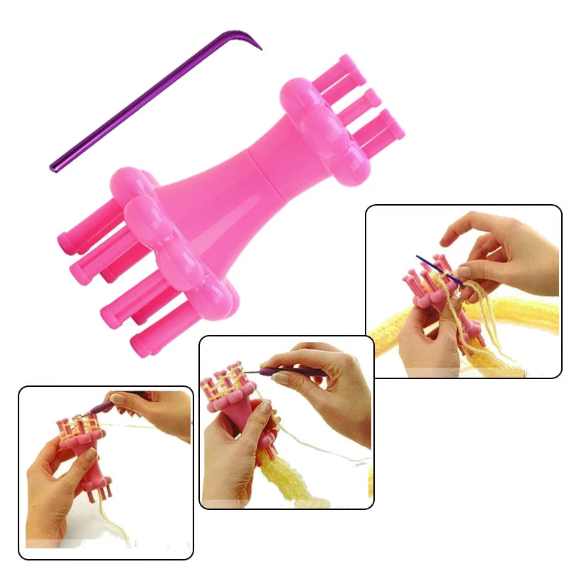 Doppelkopf Garn Kunststoff Strickpuppe Bastelset Spule mit Häkelnadel