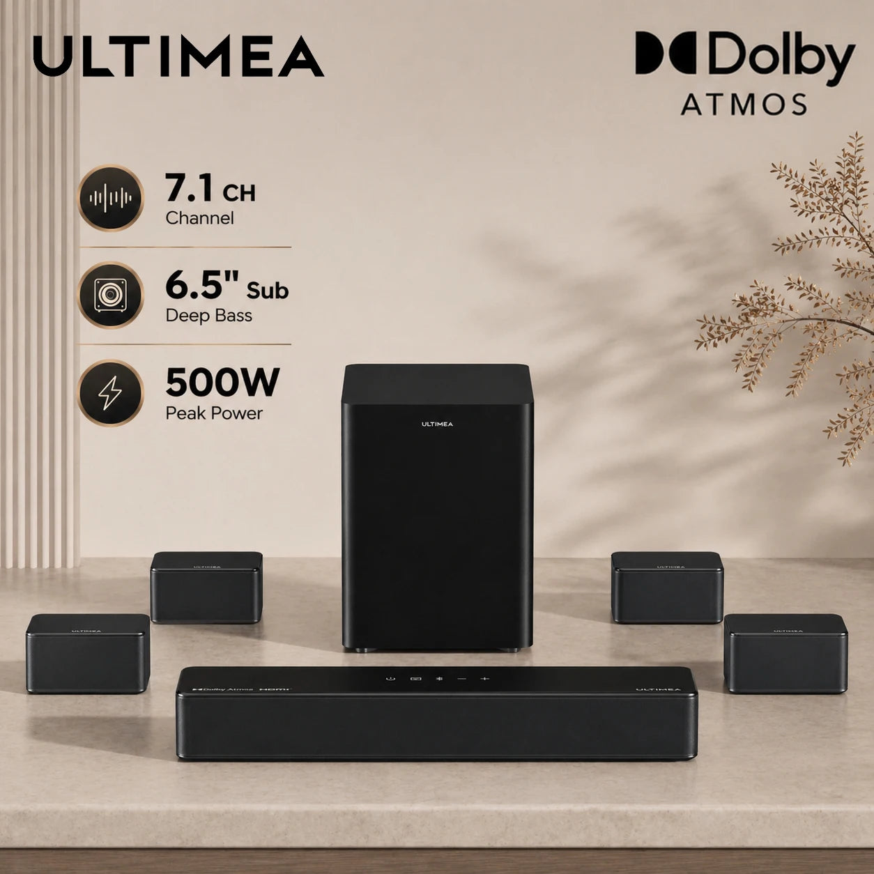 ULTIMEA Poseidon D80 Boom 7.1ch Dolby Atmos Soundbar mit Subwoofer