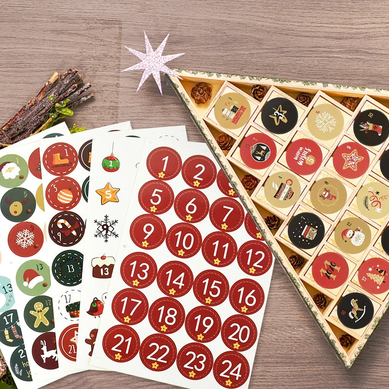 Weihnachts-Adventskalender Aufkleber 1/3/5 Blatt für Geschenkverpackung