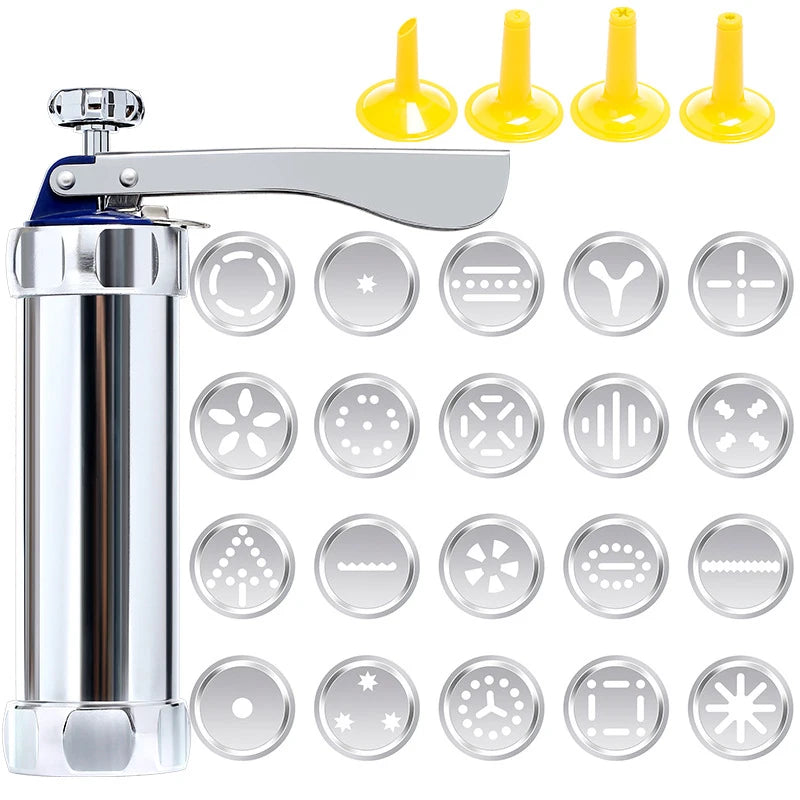 Kekspresse Set - Edelstahl Keksform mit 20 Scheiben und 4 Düsen für individuelle Plätzchen