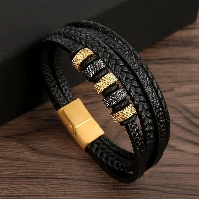 Handgewebtes Lederarmband für Herren – Multilayer Stil