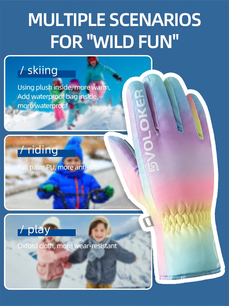 Warme wasserdichte Kinder Skihandschuhe mit Fleece und Reißverschluss