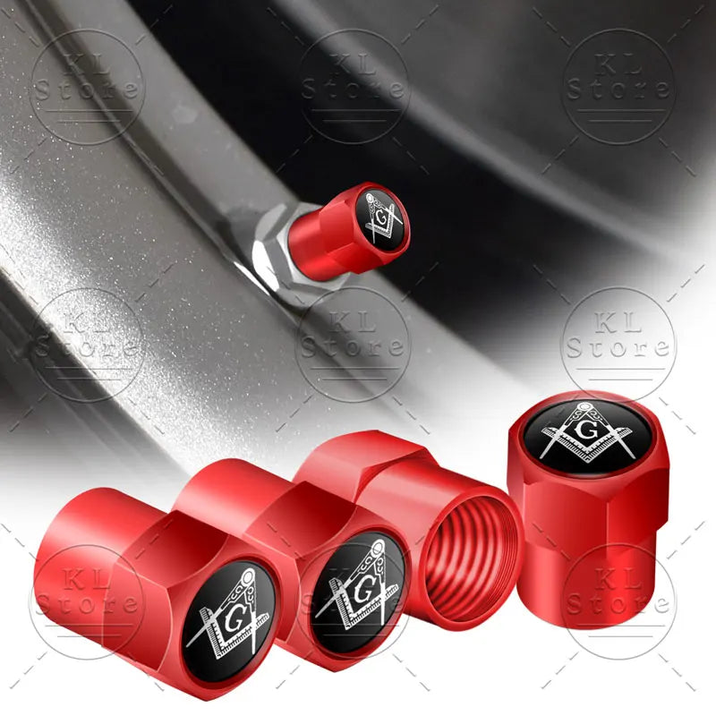 4er Set Radventilkappen mit Freimaurer Emblem Aluminiumlegierung Wasserdicht