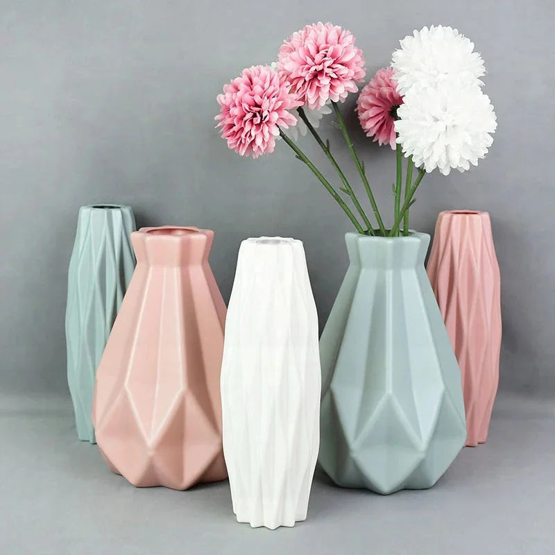 Moderne Kunststoff Blumenvase Weiß Rosa für Wohnraum Dekoration