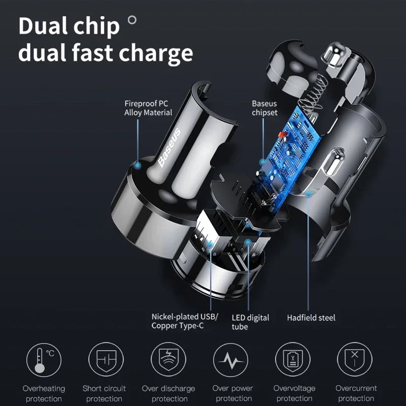 45W Auto Schnellladegerät PD USB C Dual Port QC 4.0 3.0 für Handy Tablet
