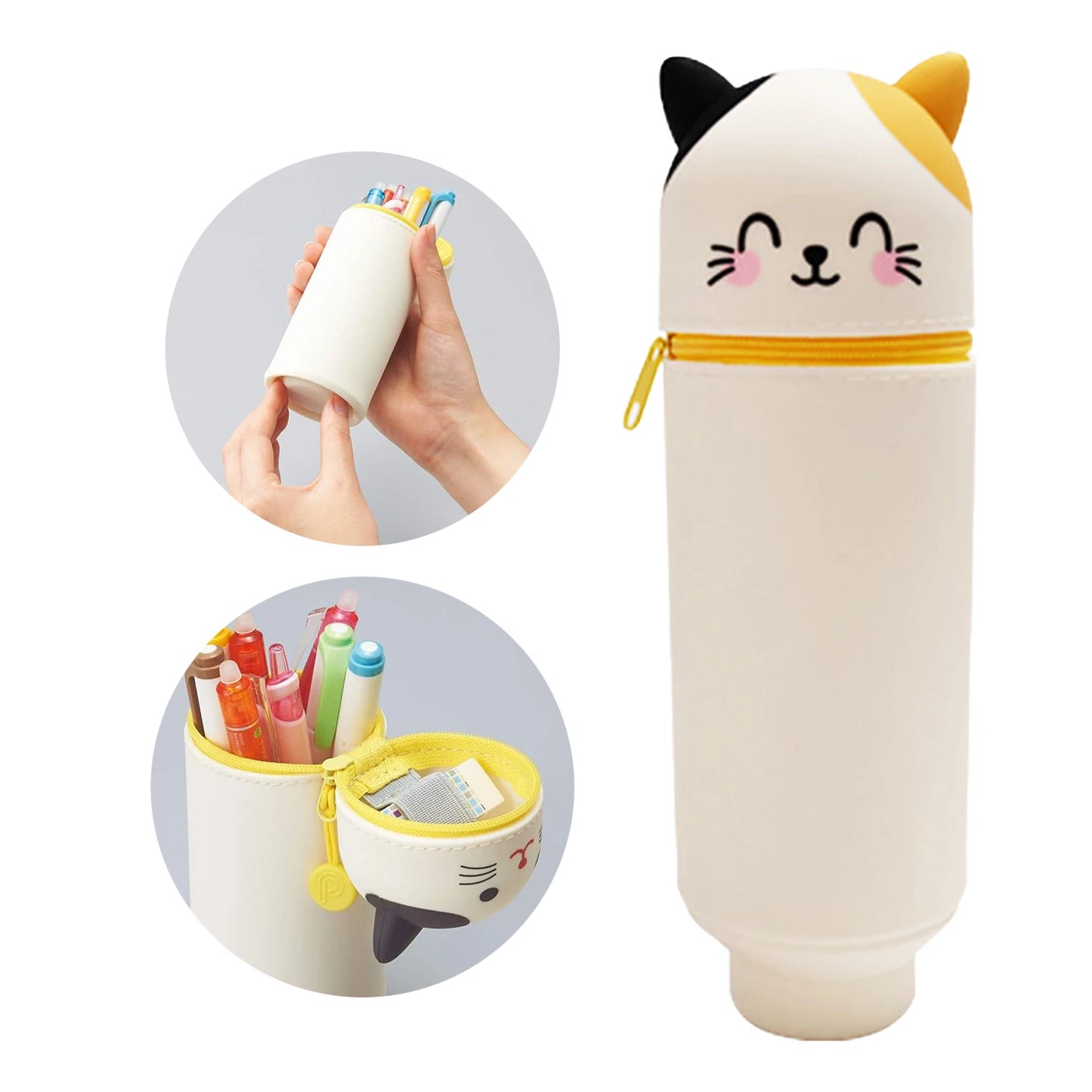 Niedliches 2-in-1 Silikon Federmäppchen mit Reißverschluss und Stifthalter