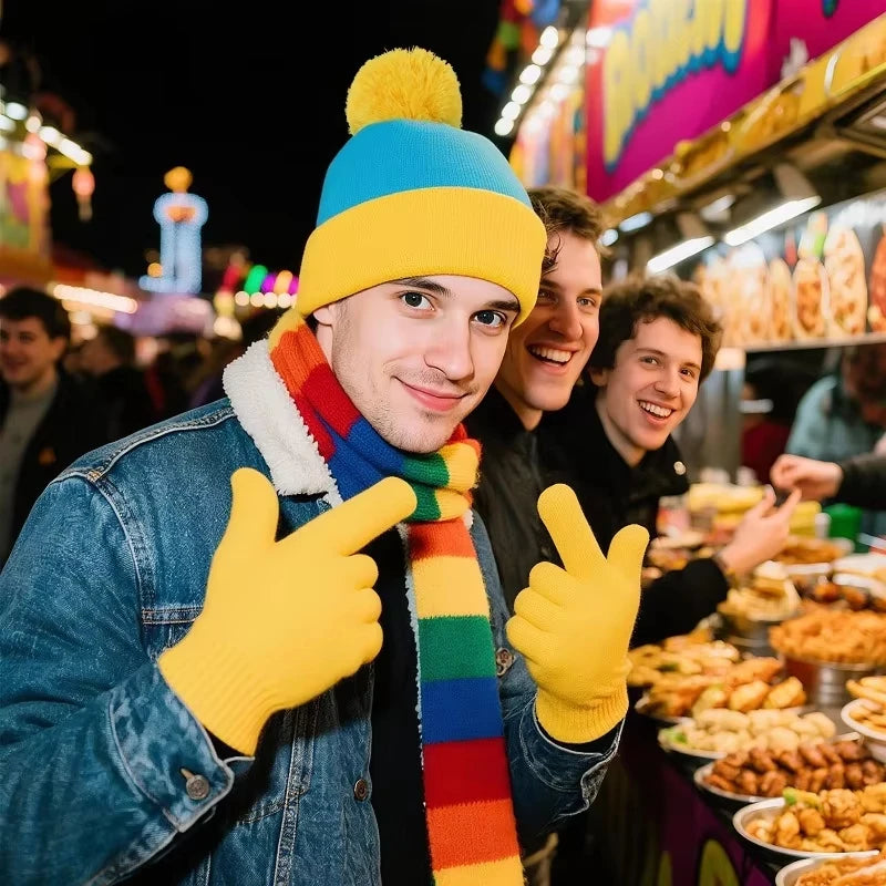 Unisex Strickmütze und Handschuhe Set für Winter und Cosplay