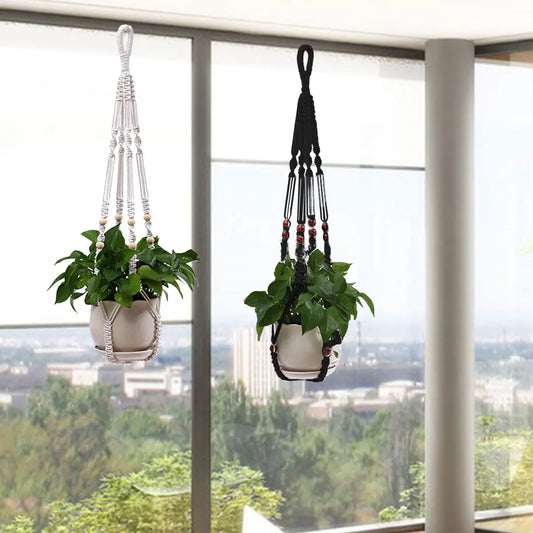 Makramee Pflanzenaufhänger Netz mit Blumentopfhalter für drinnen und draußen