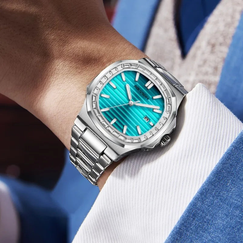 Herren Business Uhr mit Strass wasserdicht leuchtend und Kalender