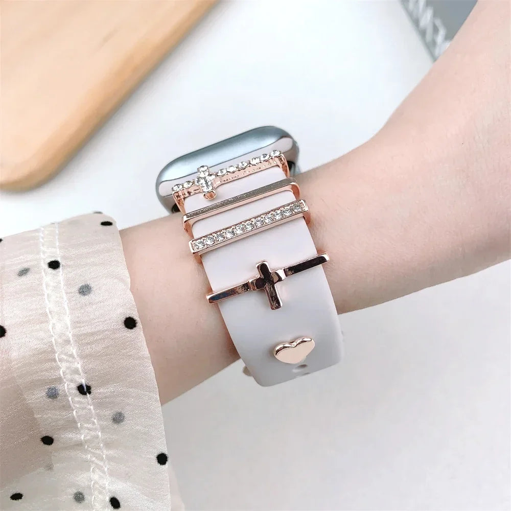 Mode Strap Dekorative Ring Für Apple Watch Band Diamant Schmuck Ornament Armband Metall Charms Silikon Armband Zubehör-Yabubest - Home & More