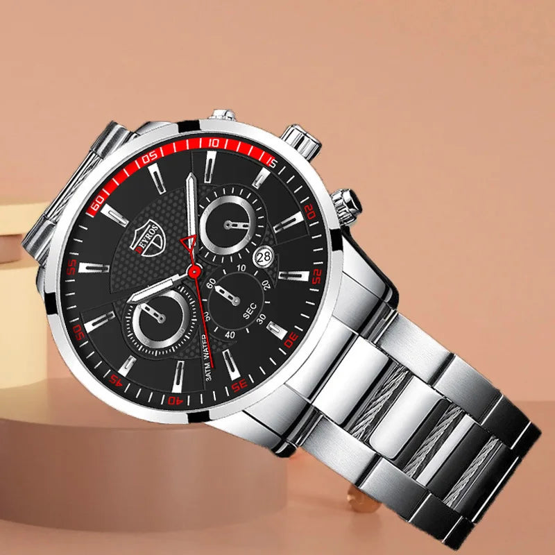 5-teiliges Uhren-Set für Herren mit Datum und Legierungsarmband