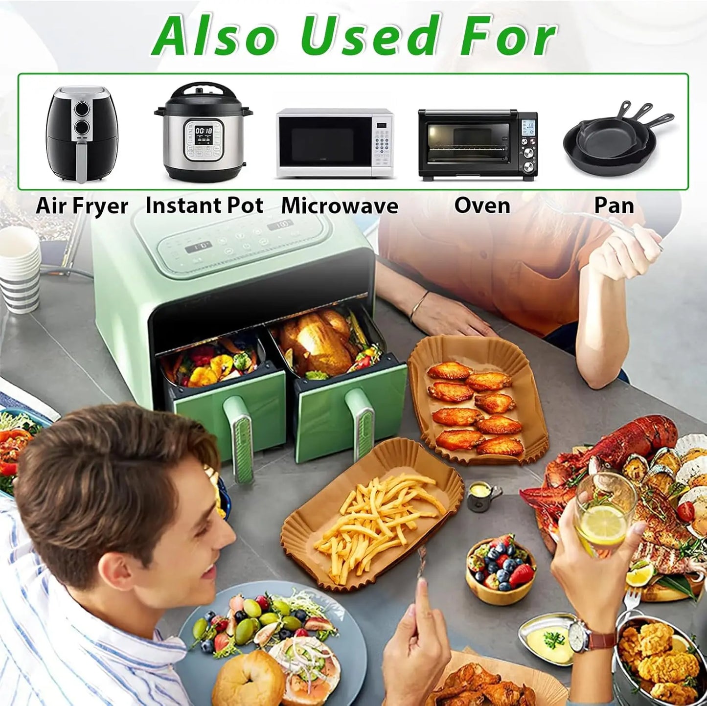 200 Stück Backpapierbögen 22x14 cm für Luftfritteuse kompatibel Ninja