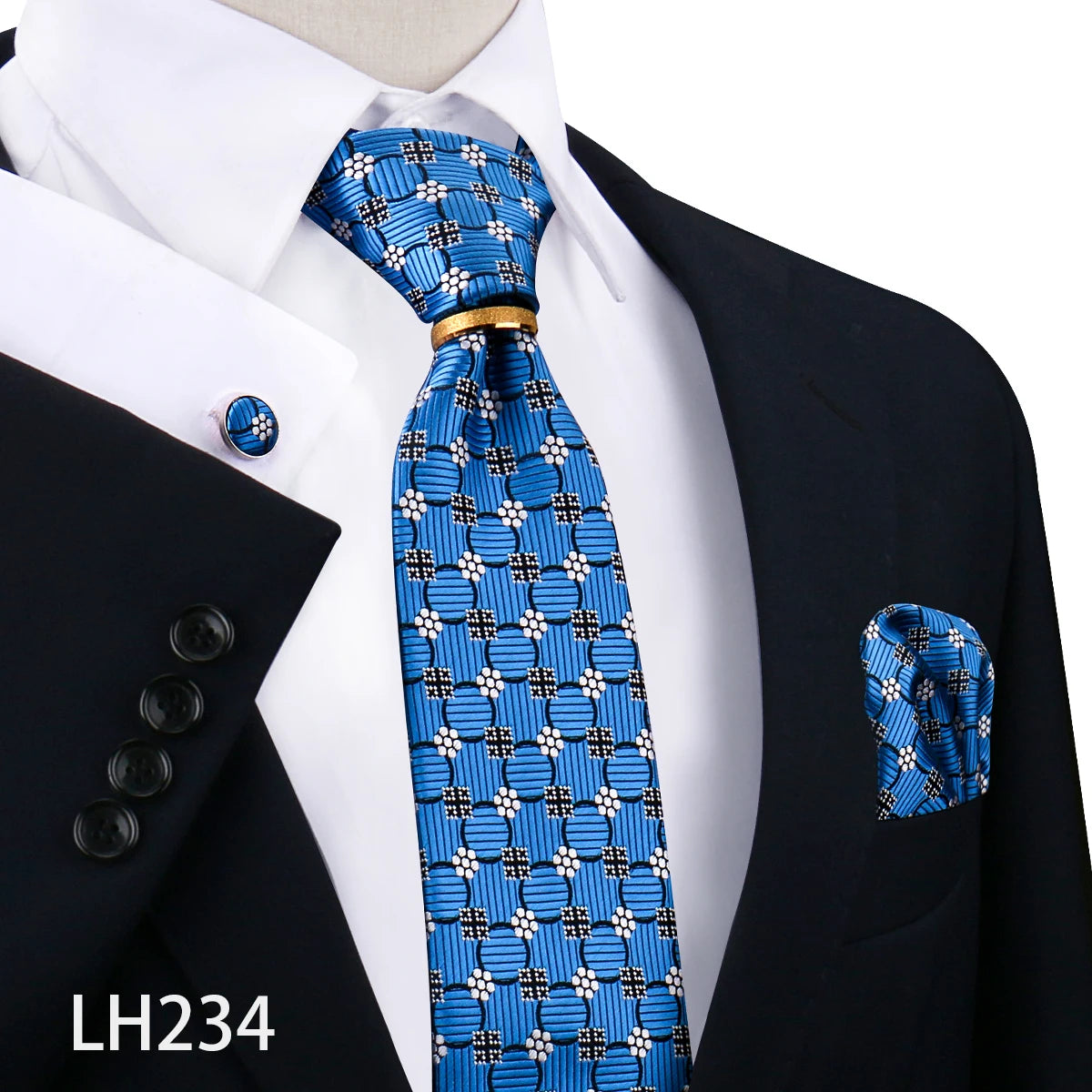 Herren Krawattenset Gold Ring, Manschettenknöpfe, Einstecktuch Festlich