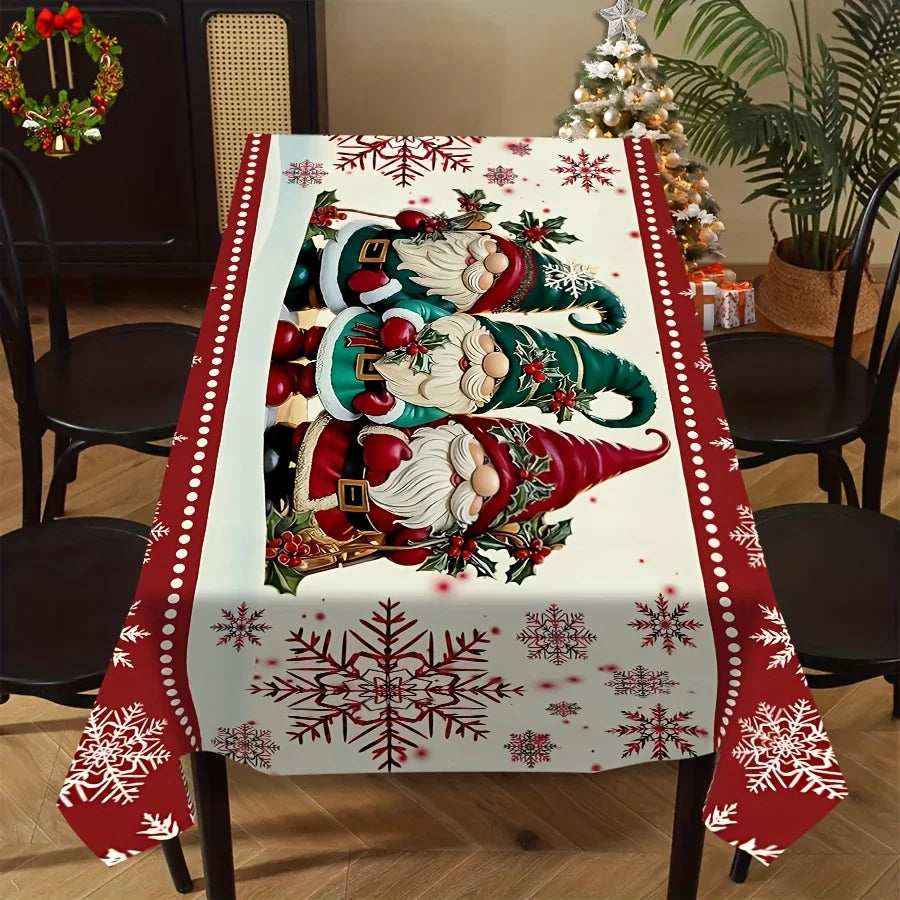 Festliche Weihnachtstischdecke Zwerge Schneeflocken Polyester