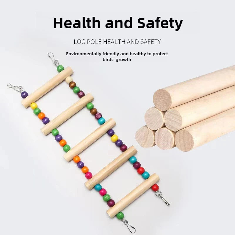 Natürliche Holzvogel Leitern Kletterspielzeug mit bunten Kugeln für Sittiche