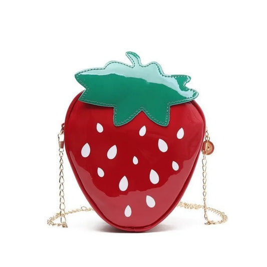 Niedliche Damen Schultertasche in Erdbeerform aus Lackleder für Sommer
