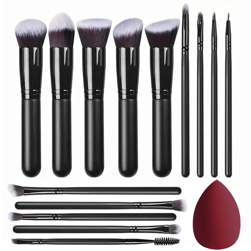 14-teiliges Make-up Pinsel Set aus synthetischem Haar und Holzgriff