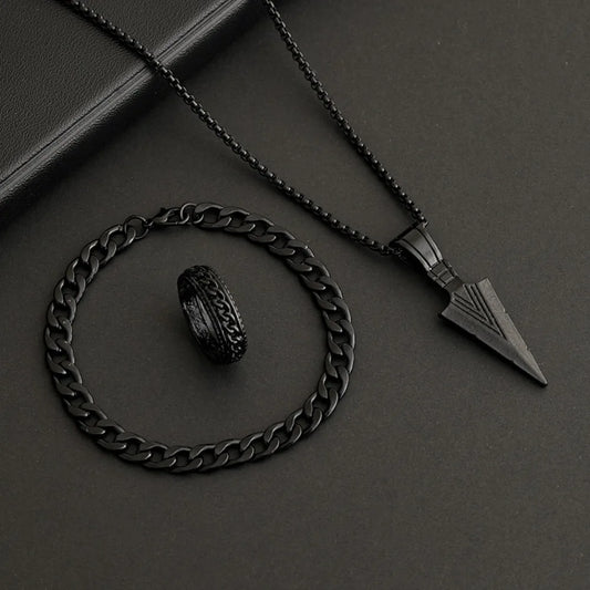 3-teiliges Herren Schmuckset mit Kreuz-Motiv aus Metall - Yabubest - Home & More