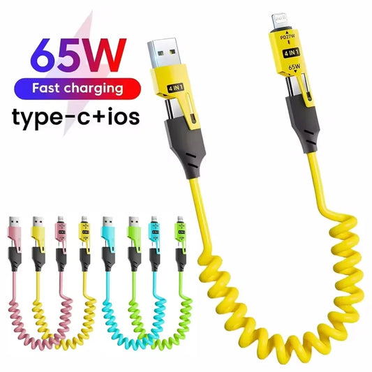 65W USB C - Lightning Datenkabel 4-in-1 Ausziehbar 6A Schnellladekabel