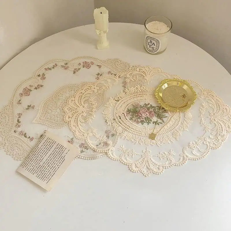 Beige Retro Spitze Häkel Tischset Deckchen Handgefertigt Tischdeko Varianten