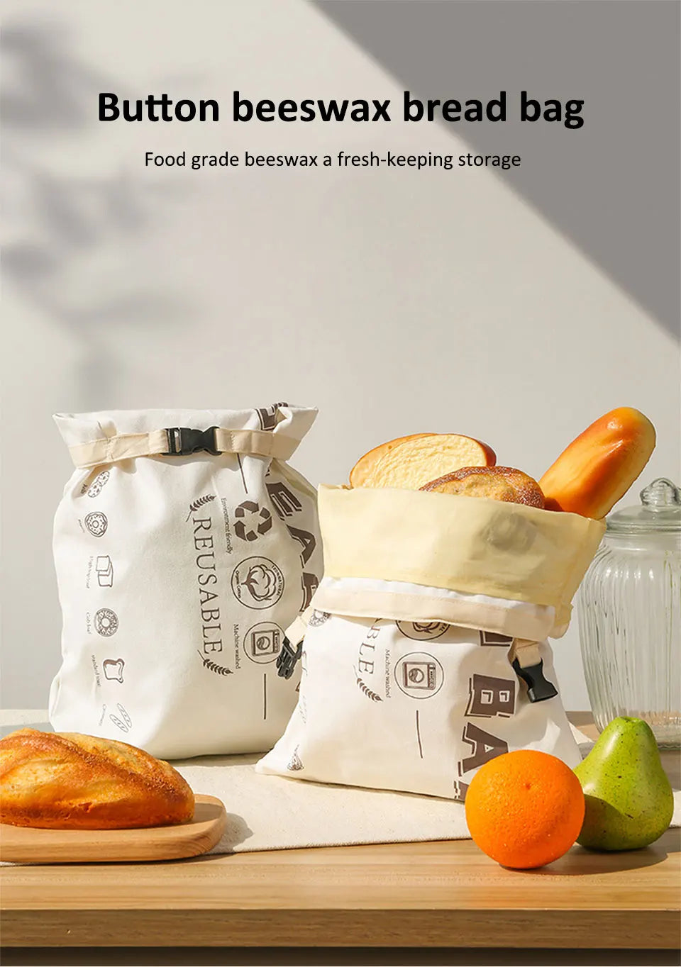 Wiederverwendbare Brotbeutel aus Bienenwachs Baumwolle mit Schnal