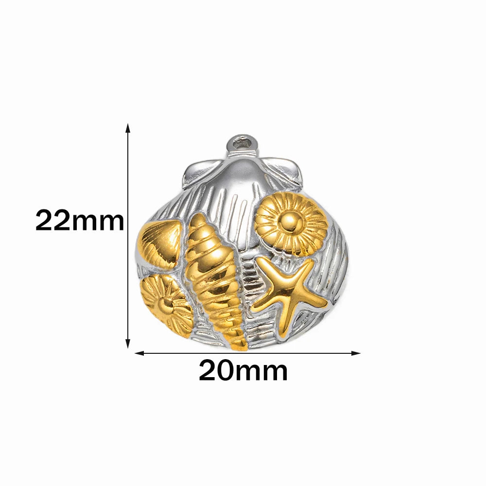 Edelstahl Charms Set mit Muschel - Seestern für Schmuckdesign