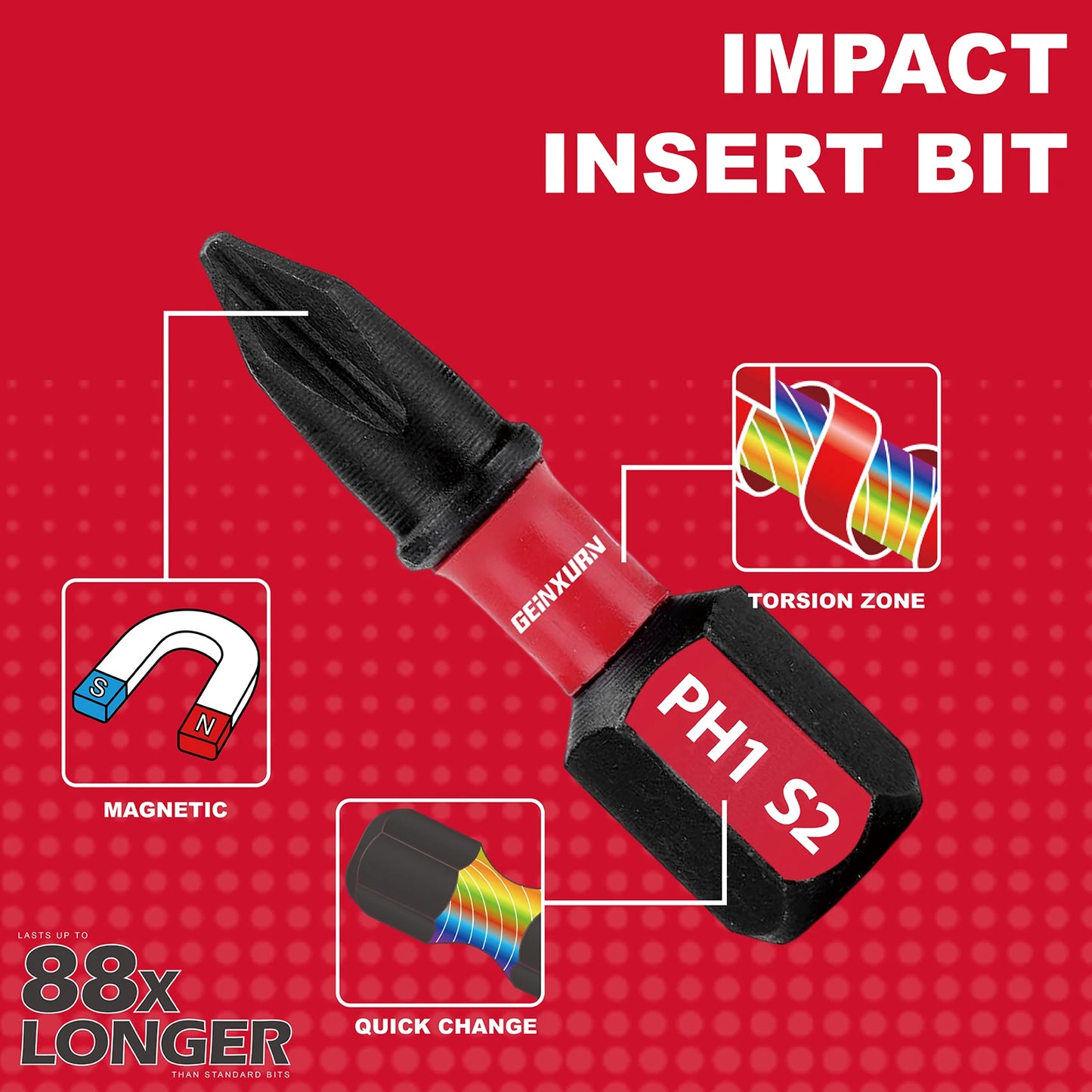 25mm Schlagbohrer-Bits Set PH1 PH2 PH3 | S2 Stahl magnetisch
