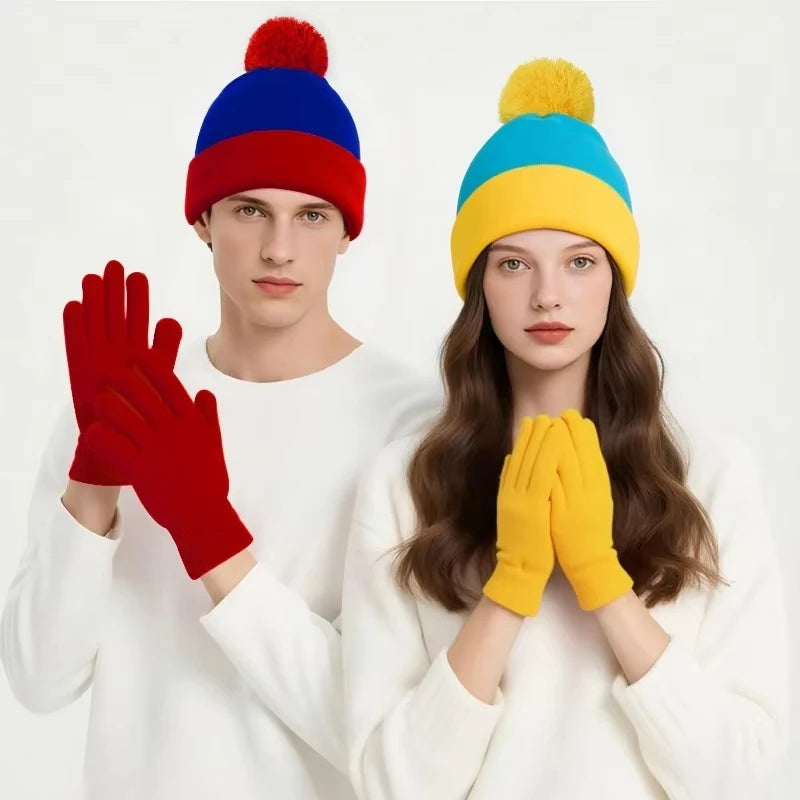 Unisex Strickmütze und Handschuhe Set für Winter und Cosplay
