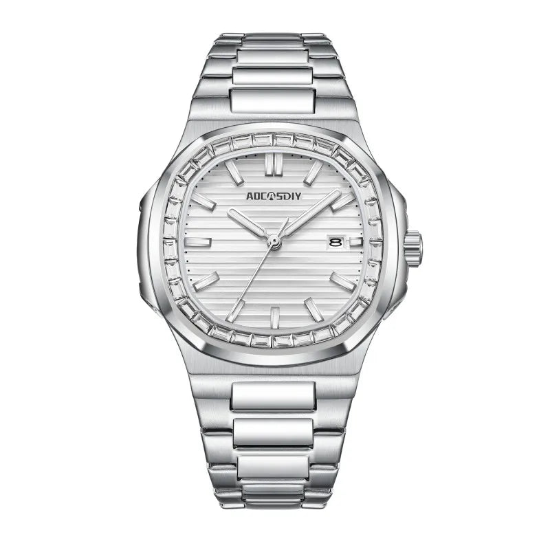 Herren Business Uhr mit Strass wasserdicht leuchtend und Kalender