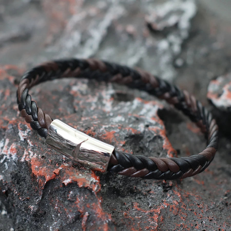 Lederarmband Herren mit Edelstahl Magnetverschluss HipHop Wrap 20,5cm