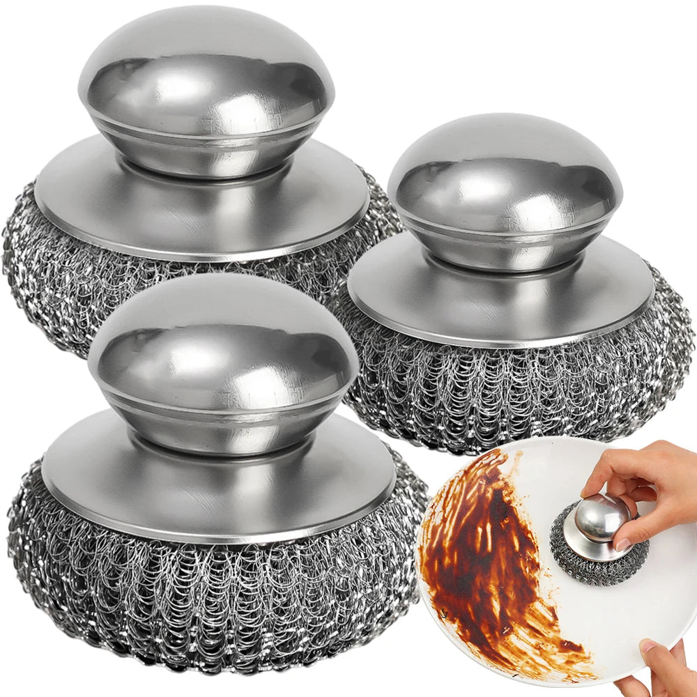 Edelstahl Topfbürste kurzer Griff 8,5 cm Durchmesser für Küche