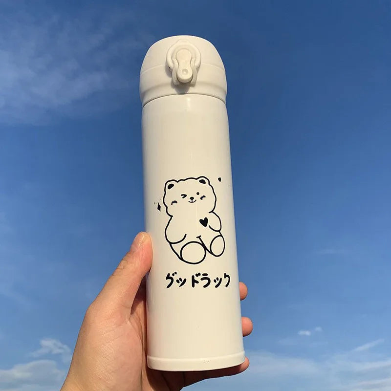 Isolierte Edelstahl-Thermoflasche mit Cartoon Bär, 350/480 ml – heiß - kalt genießen
