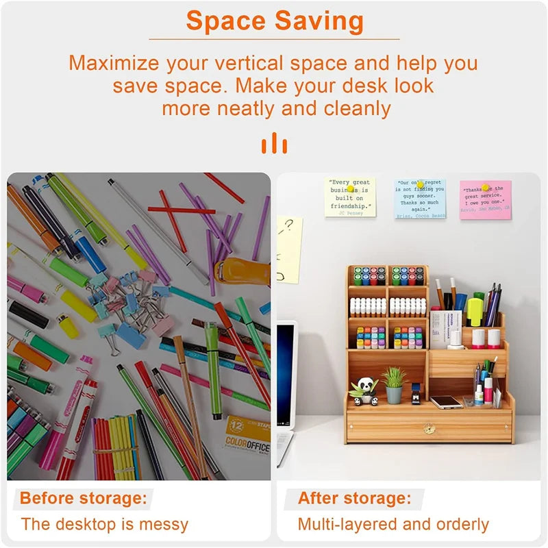 Praktischer Schreibtisch Organizer aus Holz mit Schublade